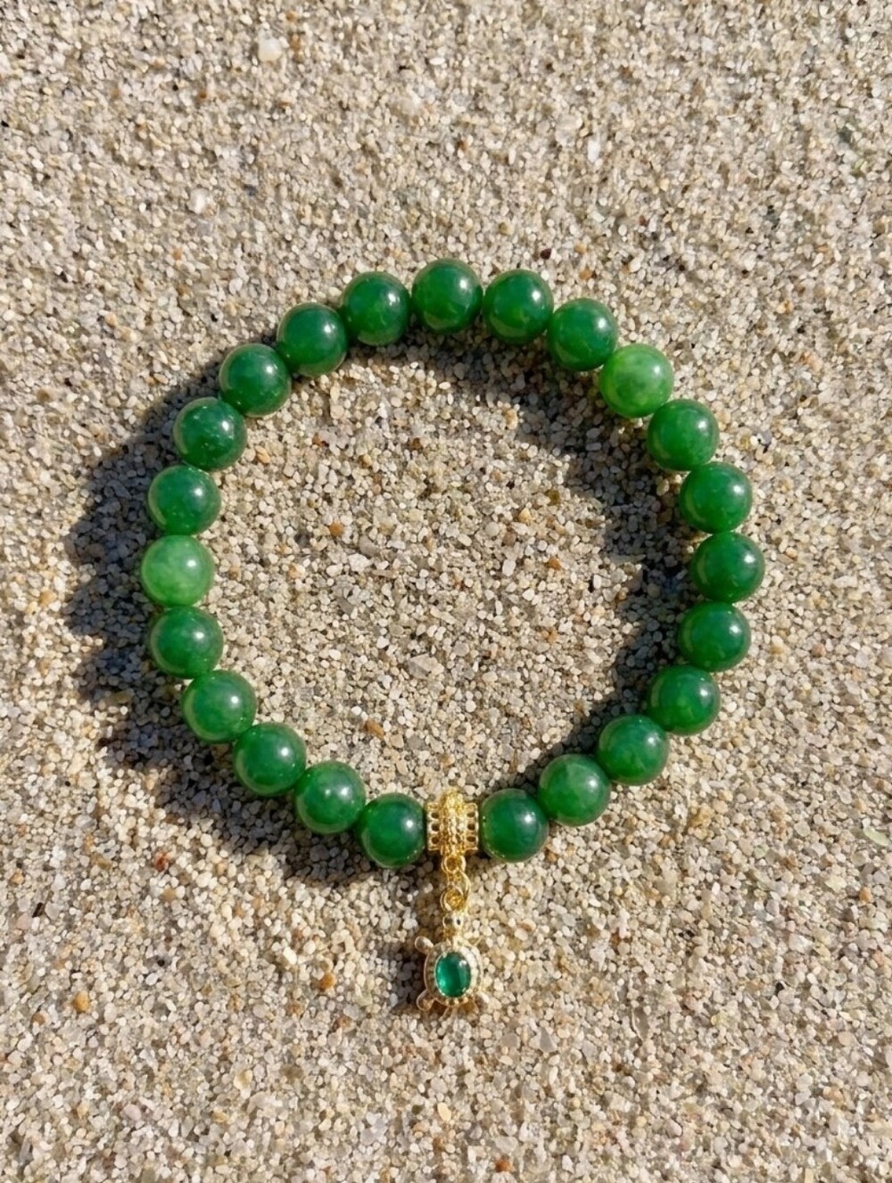 Jade Bracelet With Cubic Zirconia Turtle Charm